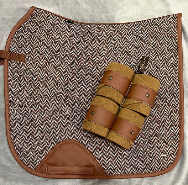 16C (Sixteen Cypress) Set - Dressage Saddle Pad/Polos - Herringbone, Camel & Cognac