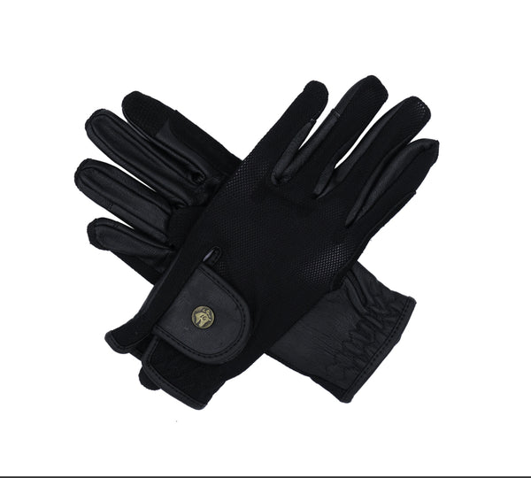 16C (Sixteen Cypress) Riding Gloves, Black Mesh